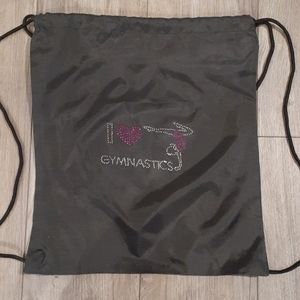 I love gymnastics rhinestone, drawstring backpack